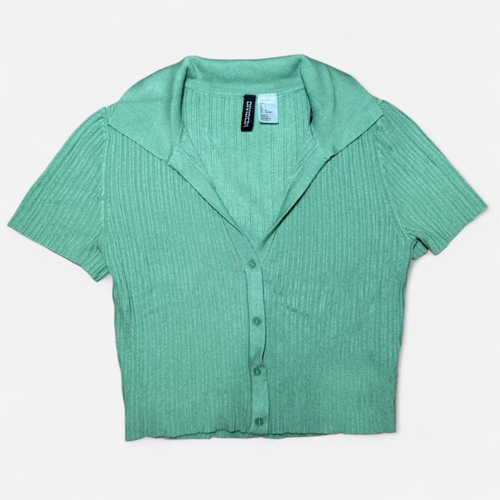 Green Ribbed Crop Top
